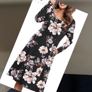 Gracyoga Long Sleeve Pockets Empire Waist Pleated Loose Swing Casual Fla…